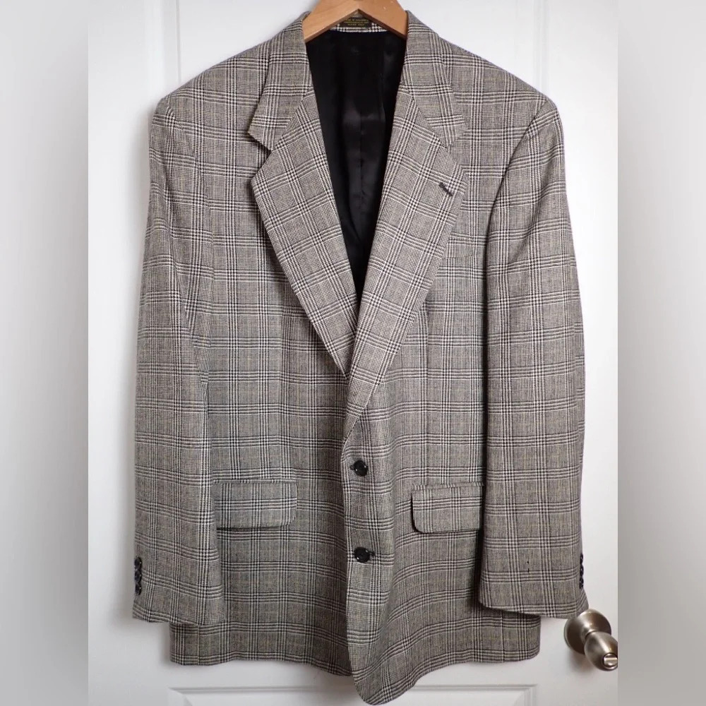 Oscar De La Renta Men's Blazer Size 44L Tan Black Lapel 2 Button Closure